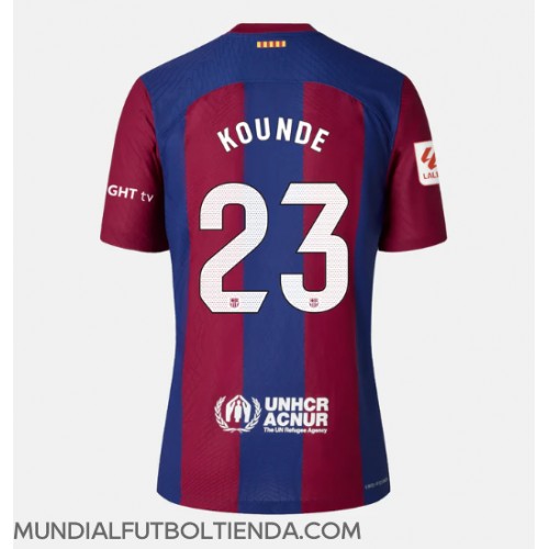Camiseta Barcelona Jules Kounde #23 Primera Equipación Replica 2023-24 para mujer mangas cortas